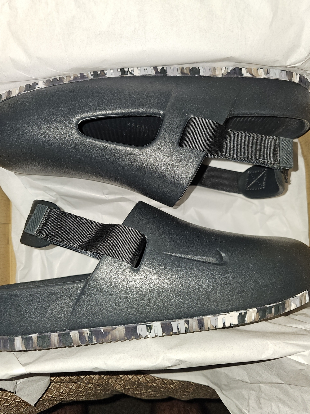 Nike Calm Mule Black Slip-On Clog with Camouflage Trim
